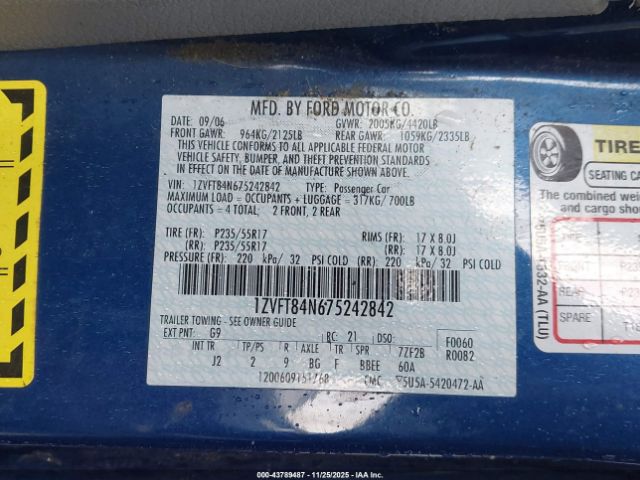 2007 FORD MUSTANG 1ZVFT84N675242842 Photo 8