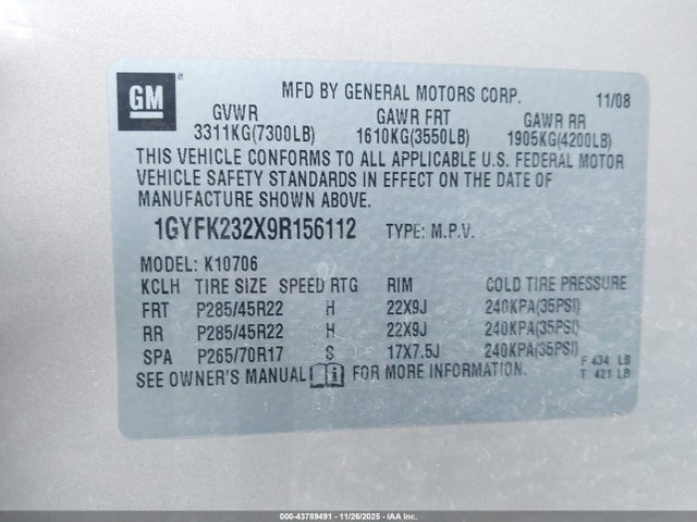 2009 CADILLAC ESCALADE 1GYFK232X9R156112 Photo 8