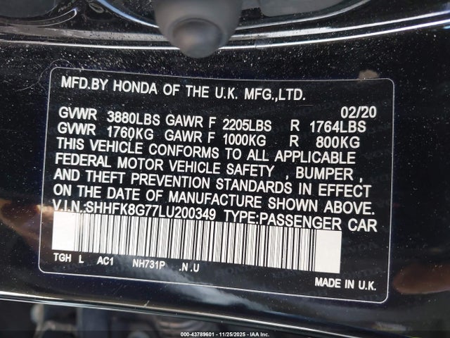 2020 HONDA CIVIC TYPE R SHHFK8G77LU200349 Photo 8