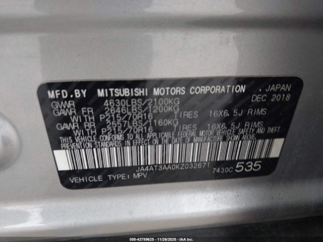 2019 MITSUBISHI ECLIPSE CROSS JA4AT3AA0KZ032671 Photo 8