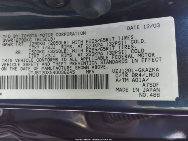 2004 LEXUS GX 470 JTJBT20X540036245 Photo 8