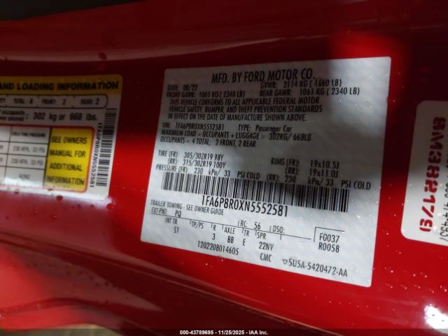 2022 FORD MUSTANG 1FA6P8R0XN5552581 Photo 8