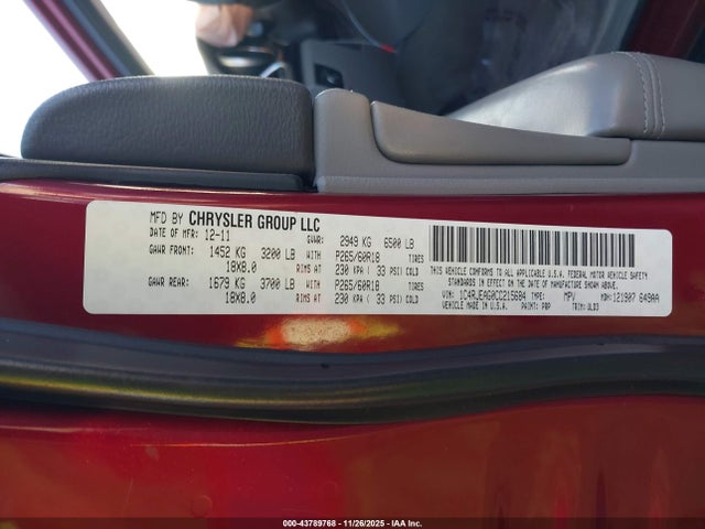 Aukcja sprzedaży 2012 Jeep Grand Cherokee Laredo, vin: 1C4RJEAG0CC215684, numer aukcji: 43789768