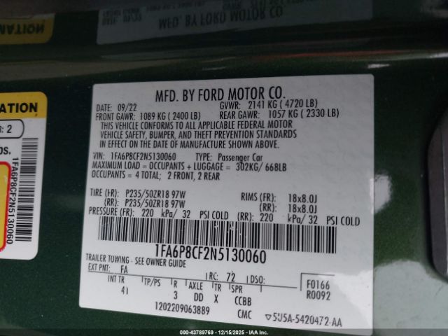 2022 FORD MUSTANG 1FA6P8CF2N5130060 Photo 8