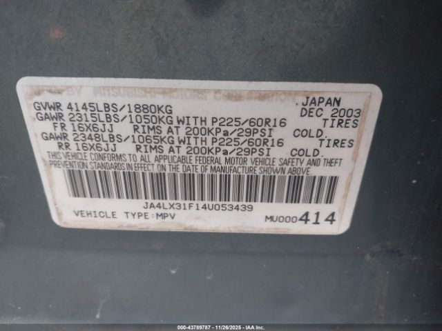 2004 MITSUBISHI OUTLANDER JA4LX31F14U053439 Photo 8