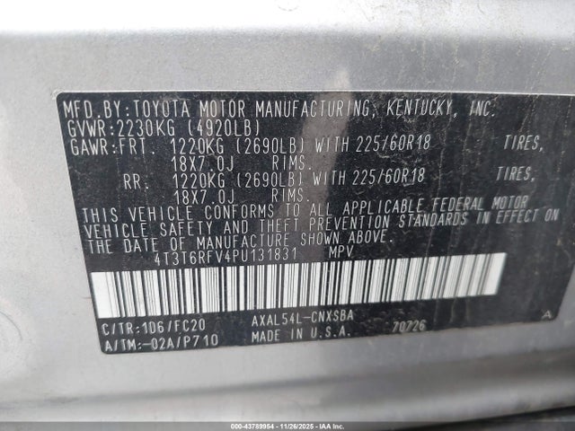 4T3T6RFV4PU131831 Toyota Rav4 Hybrid Se