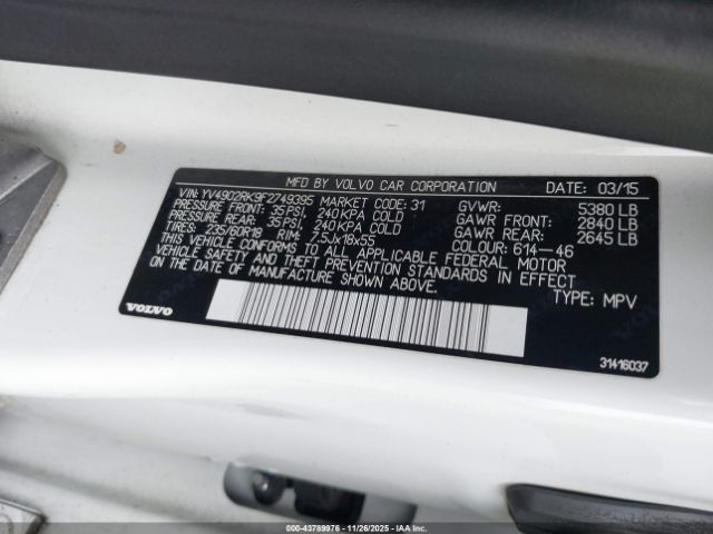 2015 VOLVO XC60 YV4902RK9F2749395 Photo 8