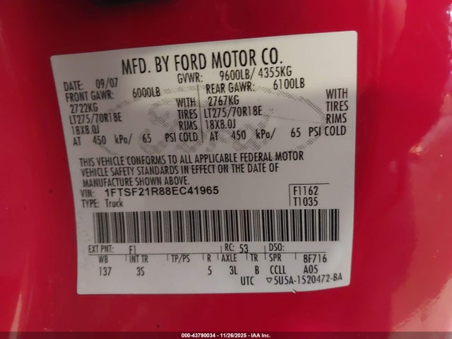 2008 FORD F-250 1FTSF21R88EC41965 Photo 8