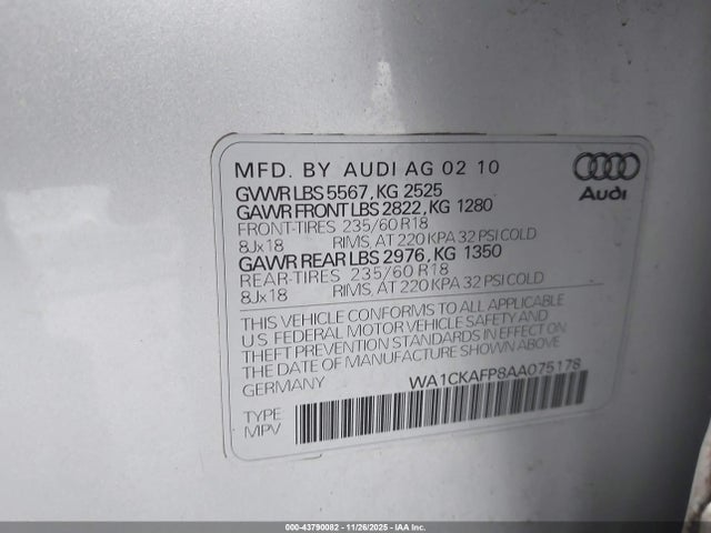 2010 AUDI Q5 WA1CKAFP8AA075178 Photo 8