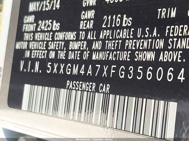 5XXGM4A7XFG356064 KIA Optima Lx