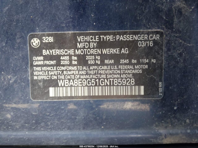 2016 BMW 328I WBA8E9G51GNT85928 Photo 8