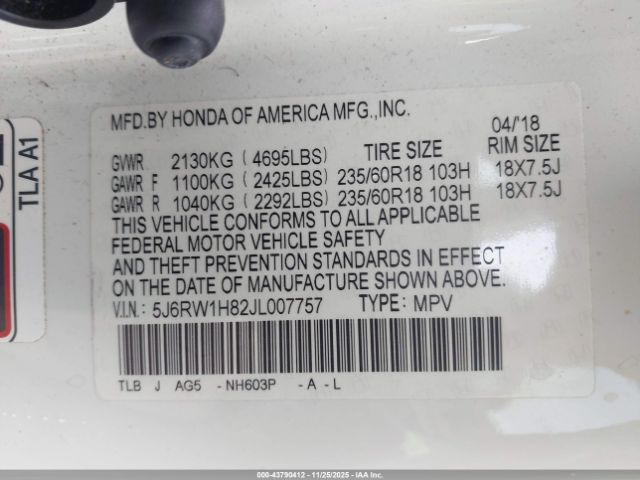 2018 HONDA CR-V 5J6RW1H82JL007757 Photo 8