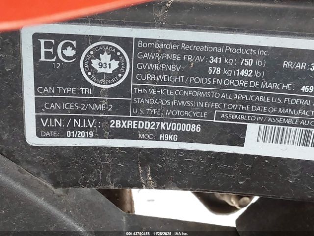 2019 CAN-AM SPYDER ROADSTER 2BXREDD27KV000086 Photo 9