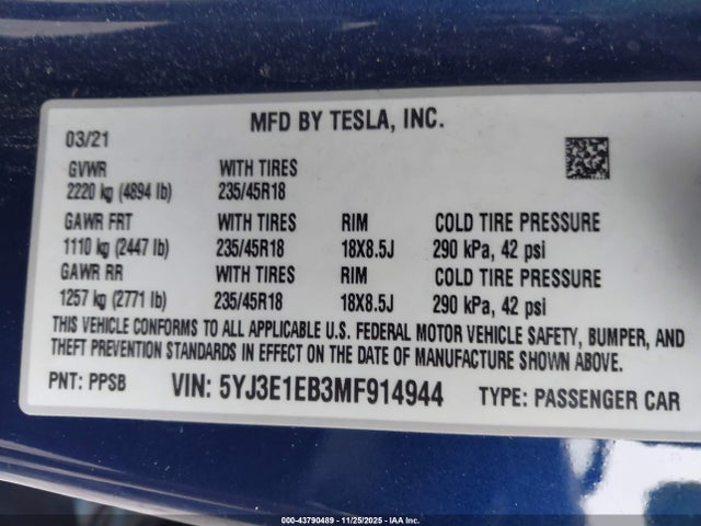 2021 TESLA MODEL 3 5YJ3E1EB3MF914944 Photo 8