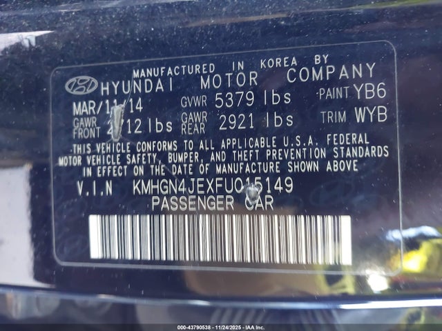 2015 HYUNDAI GENESIS KMHGN4JEXFU015149 Photo 8