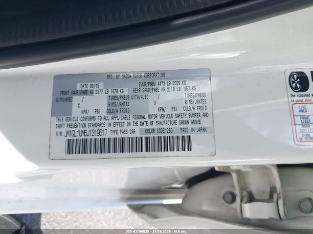 Aukcja sprzedaży 2018 Mazda Mazda6 Sport, vin: JM1GL1UM6J1319617, numer aukcji: 43790539