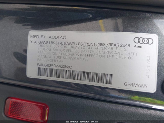 43790728 :رقم المزاد ، WAUC4CF59MA008682 vin ، 2021 Audi S5 Sportback Premium Plus Tfsi Quattro Tiptronic مزاد بيع
