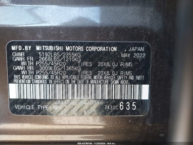 2022 MITSUBISHI OUTLANDER JA4J3VA89NZ076066 Photo 8