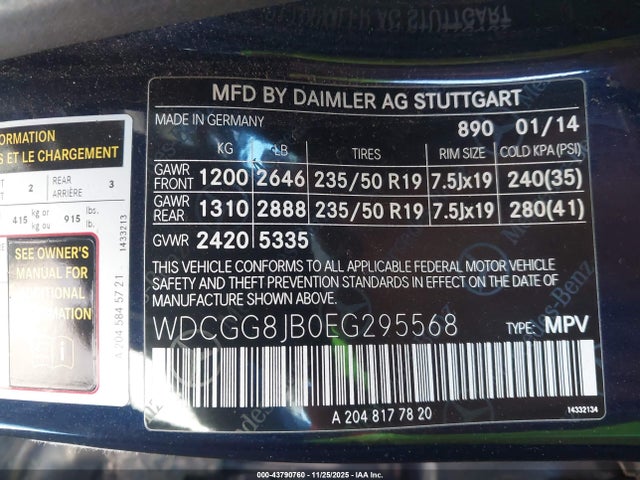 WDCGG8JB0EG295568 Mercedes-Benz Glk 350 4matic