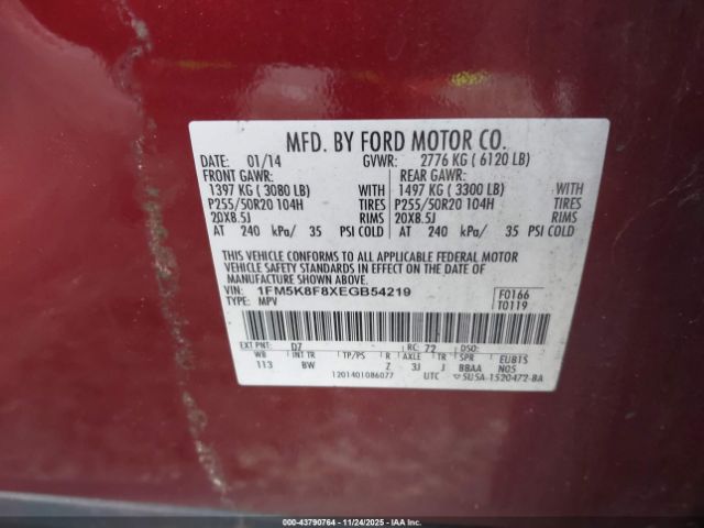 2014 FORD EXPLORER 1FM5K8F8XEGB54219 Photo 8