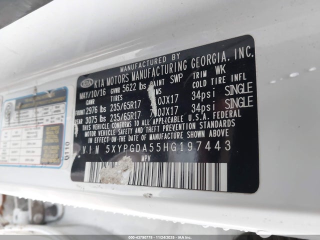 KIA Sorento 2017 5XYPGDA55HG197443 Image 9