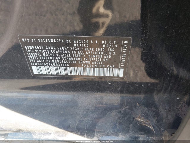 43790784 :رقم المزاد ، 3VWG57AU6KM033656 vin ، 2019 Volkswagen Golf مزاد بيع