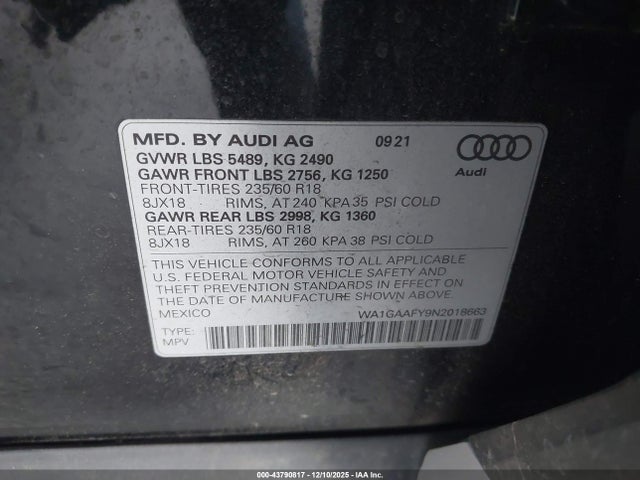 2022 AUDI Q5 WA1GAAFY9N2018663 Photo 8