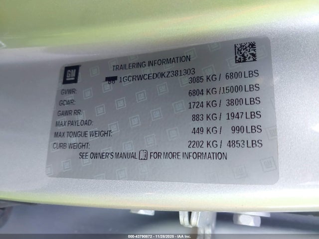 1GCRWCED0KZ381303 Chevrolet Silverado 1500 Lt