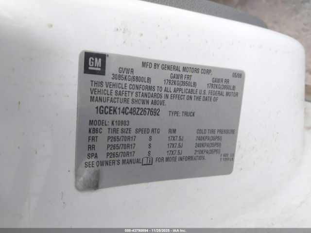 2008 CHEVROLET SILVERADO 1500 1GCEK14C48Z267692 Photo 8