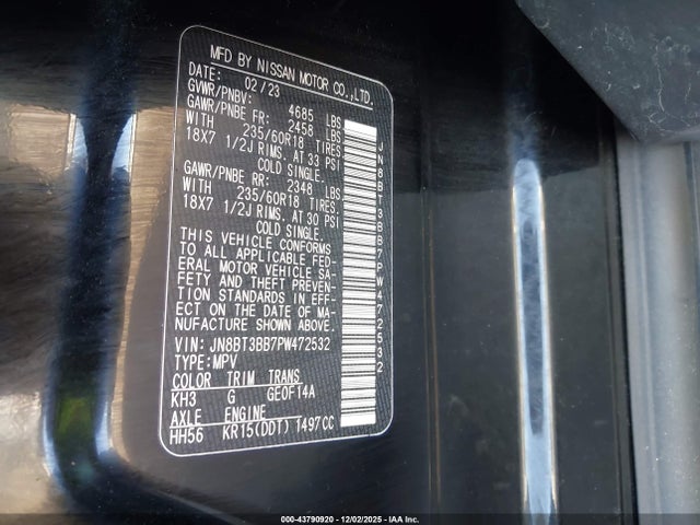 JN8BT3BB7PW472532 Nissan Rogue Sv Intelligent Awd