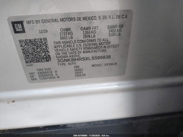 2020 CHEVROLET BLAZER 3GNKBHRSXLS599838 Photo 8
