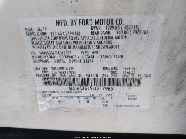 2020 FORD ECOSPORT MAJ6S3GL5LC317965 Photo 8