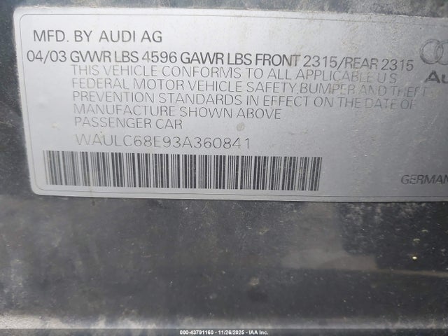 2003 AUDI A4 WAULC68E93A360841 Photo 8
