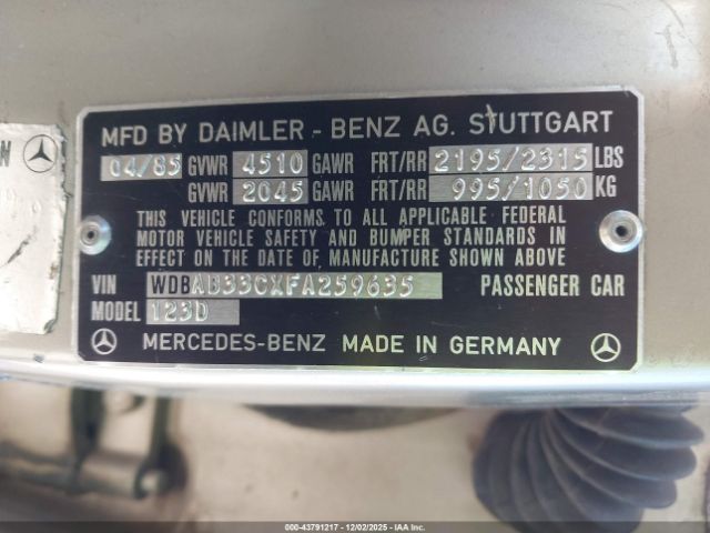1985 MERCEDES-BENZ 300 WDBAB33CXFA259635 Photo 8
