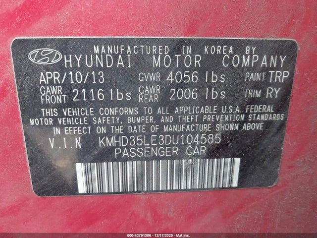 43791306 :رقم المزاد ، KMHD35LE3DU104585 vin ، 2013 Hyundai Elantra Gt مزاد بيع