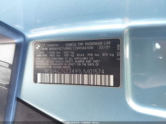2001 BMW Z3 WBACN33491LM01574 Photo 8