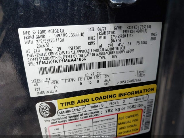 1FMJK1KT1MEA41656 Ford Expedition Limited Max