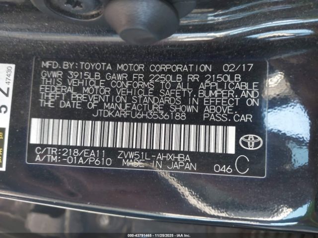 2017 TOYOTA PRIUS JTDKARFU6H3536188 Photo 8