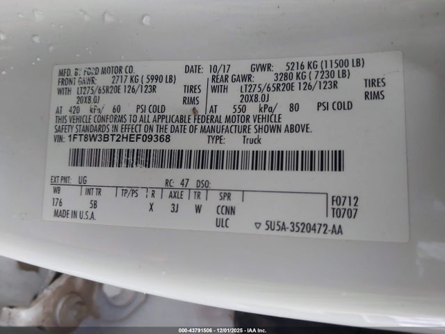Ford F-350 Lariat 2017 1FT8W3BT2HEF09368 Image 9