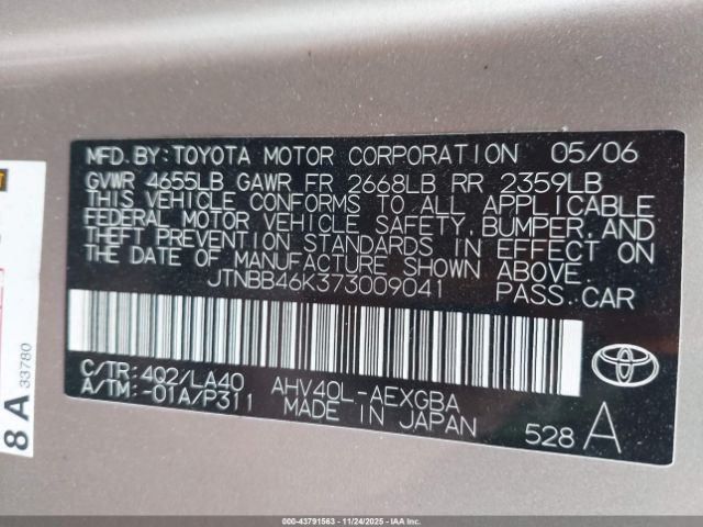 2007 TOYOTA CAMRY HYBRID JTNBB46K373009041 Photo 8