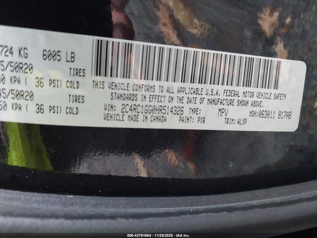 Продаж на аукціоні авто 2017 Chrysler Pacifica Limited, vin: 2C4RC1GG0HR514326, номер лоту: 43791604