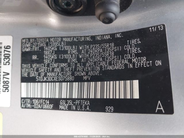 2014 TOYOTA SIENNA 5TDJK3DCXES075880 Photo 8