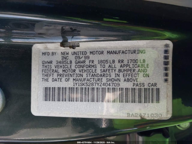 2000 CHEVROLET PRIZM 1Y1SK5287YZ404709 Photo 8