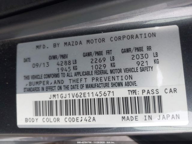 2014 MAZDA MAZDA6 JM1GJ1V62E1145671 Photo 8