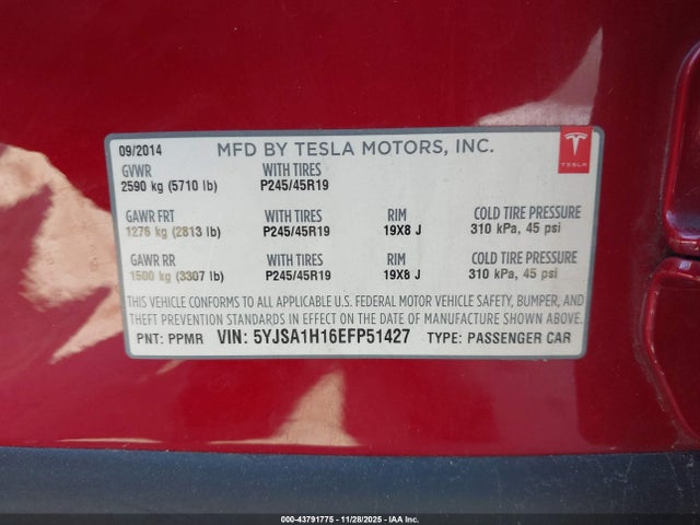 2014 TESLA MODEL S 5YJSA1H16EFP51427 Photo 8