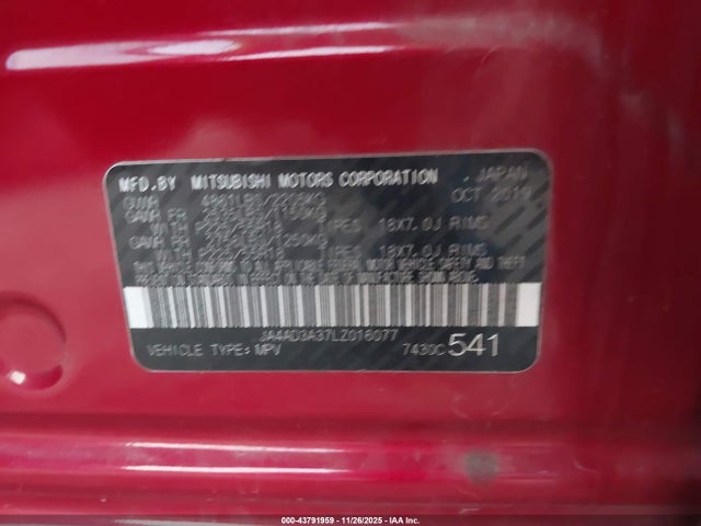 2020 MITSUBISHI OUTLANDER JA4AD3A37LZ016077 Photo 8