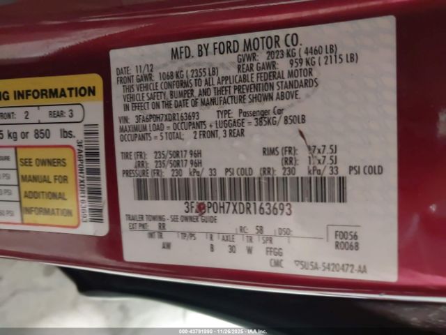 2013 FORD FUSION 3FA6P0H7XDR163693 Photo 8