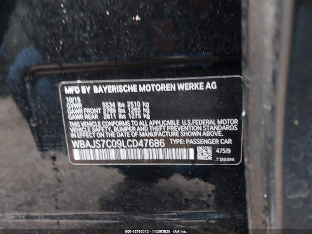 2020 Bmw M550i Xdrive მანქანა იყიდება აუქციონზე, vin: WBAJS7C09LCD47686, აუქციონის ნომერი: 43792012
