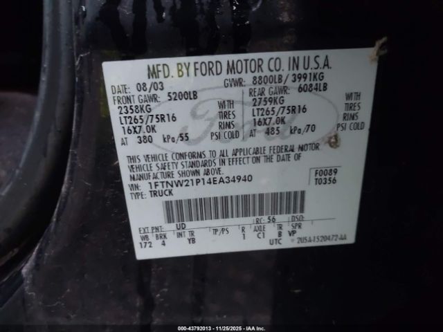 2004 FORD F-250 1FTNW21P14EA34940 Photo 8