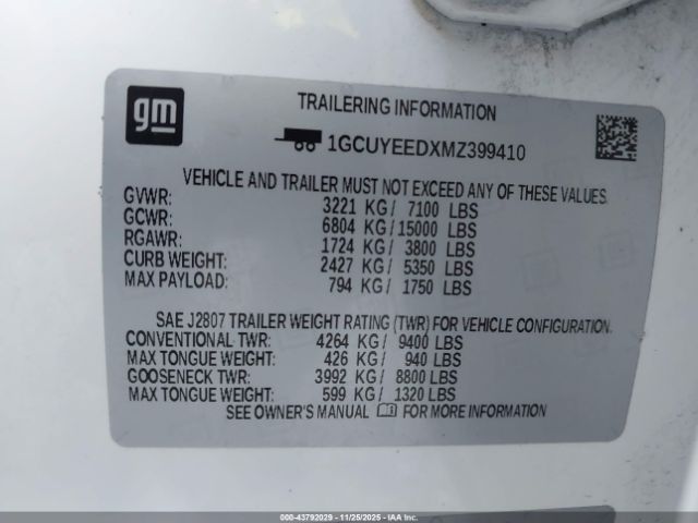 2021 CHEVROLET SILVERADO 1500 1GCUYEEDXMZ399410 Photo 8